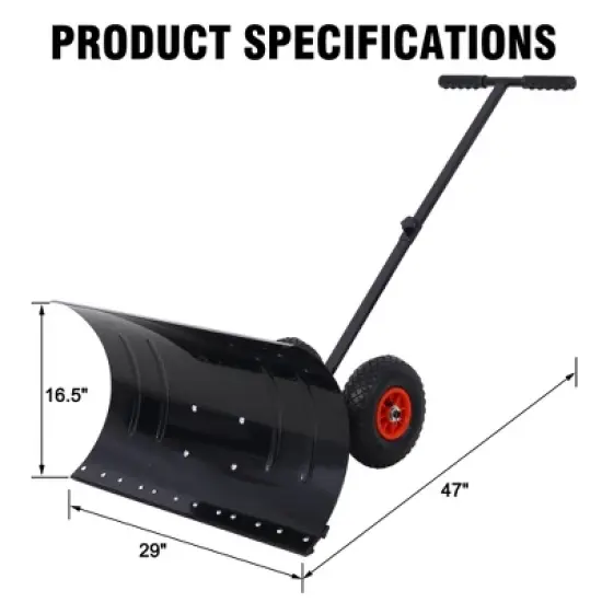 Snow Shovels, Snow Shovel Pusher with Wheels for Driveway, Snow Plow Shovel Snow Pusher with 29" x 16.5" Large Blade for Efficient Snow Removal image {1}