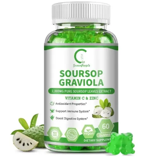 GPGP GreenPeople Soursop Graviola Gummies, Soursop Leaves Extract - Energy Boost, Digestive & Immune Support, Antioxidant - Vegan, Non-GMO - 60 Ct image {7}