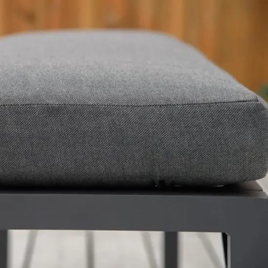 Outsunny 4 Piece Patio Furniture Set, Outdoor L-Shaped Sectional Sofa with 2 Couches, Bench, Dining Table, Cushions, Aluminum Conversation Set, Gray image {3}