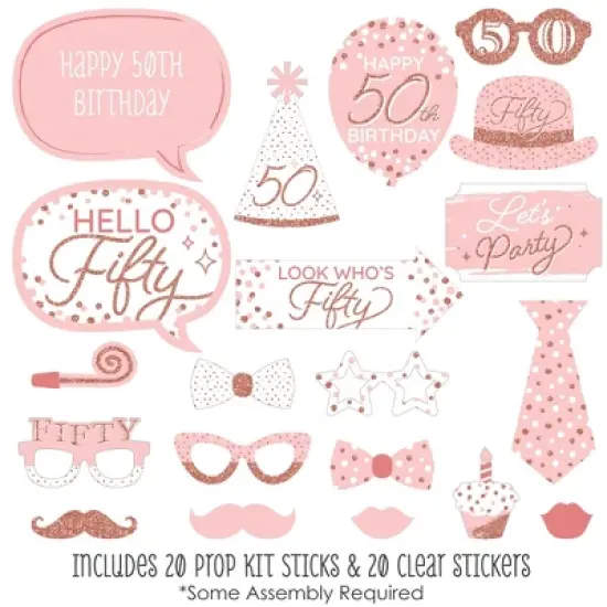 Big Dot of Happiness 50th Pink Rose Gold Birthday - Happy Birthday Party Photo Booth Props Kit - 20 Count image {1}