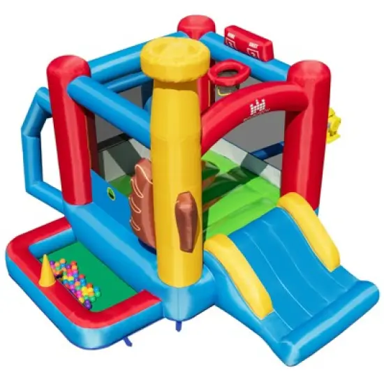 Tangkula Inflatable Bounce House with 480W Air Blower Bouncer Playhouse Castle with Slides Jump Area Ocean Ball Pit Basketball Hoop image {10}