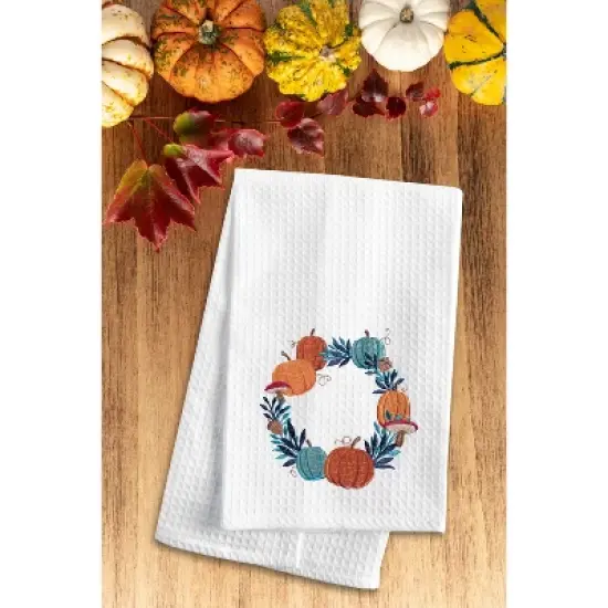 C&F Home Pumpkin Wreath Halloween Dishtowel image {1}