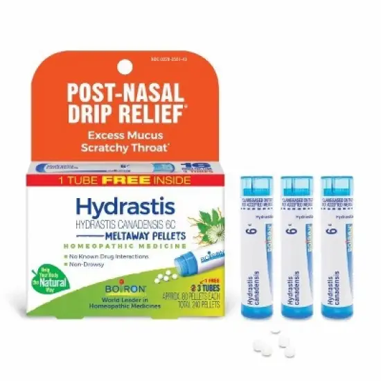 Hydrastis Canadensis 6C 3 MDT by Boiron Homeopathic Medicine For Post-Nasal Drip Relief  -  3 Tubes Box image {14}