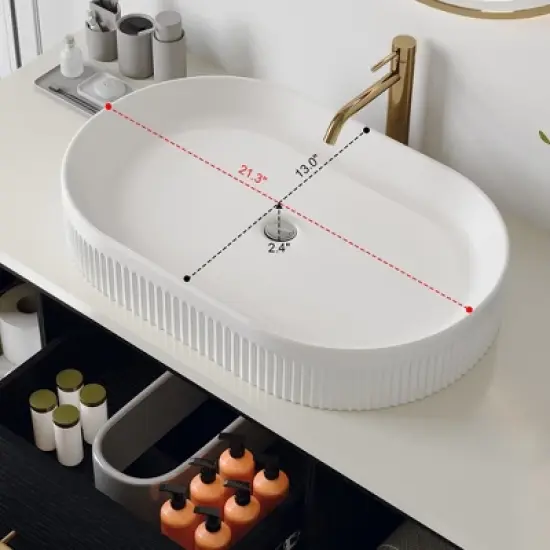 Mshliw 40 Inch Wall Mounted Bathroom Vanity with Oval Ceramic Sink, Floating Solid Wood Cabinet and Open Shelf Storage image {10}