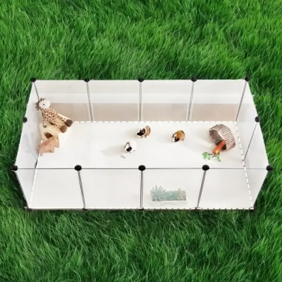 Pet Playpen with Floor, Dog Kennel, Small Animal Pen, Pet Fence Cages Indoor, DIY Plastic Enclosure for Hamsters, Rabbits, 56.3 x 28.7 x 18.1 Inches image {2}
