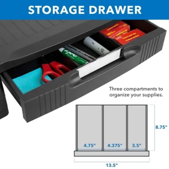 Mount-It! Monitor Riser with Drawer | Height Adjustable Monitor Stand with Sliding Three-Row Storage | Riser for Computer Screen, Printer, or Laptop image {4}