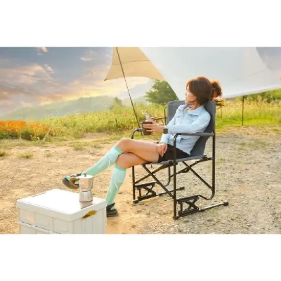 Gulches Outdoor Portable Chairs - Freestyle Rocker Folding Chair with Comfortable Backrest, Grey image {6}