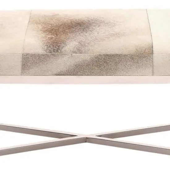 Contemporary Stainless Steel Rectangular Cowhide Bench - Olivia & May image {2}