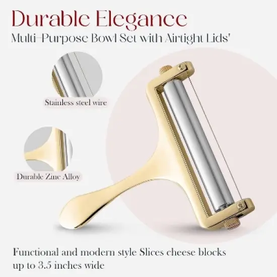 Bellemain Adjustable Thickness Cheese Slicer &ndash; Includes Replacement Stainless Steel Cutting Wire for Precision Slicing image {1}