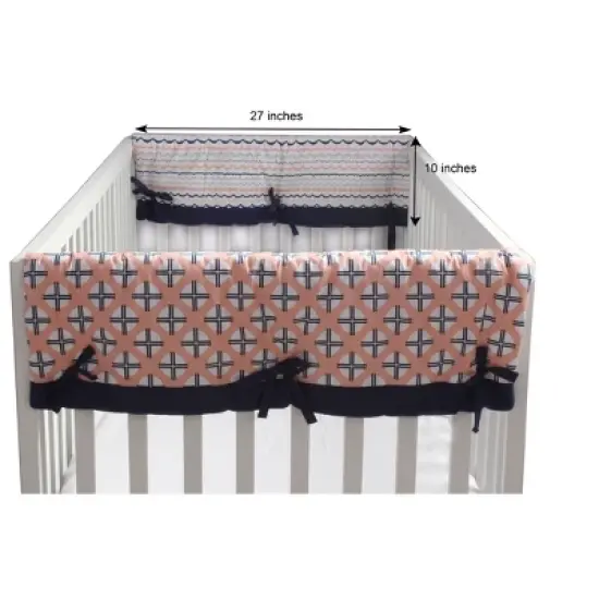 Bacati - Olivia Crib Rail Guard Covers Set of 2 Coral/Navy image {4}