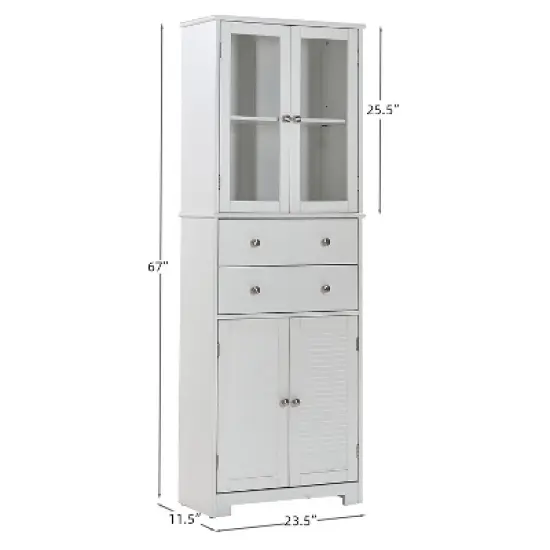 67" Tall Kitchen Pantry Cabinet with Glass Doors, Shelves and Drawer, Large Freestanding Food Storage Cupboard for Kitchen Bathroom Craft Room image {2}