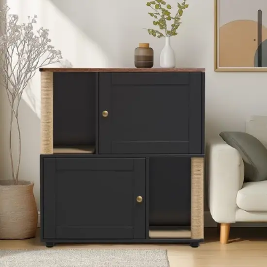 Double Cat Litter Box Enclouse, Litter Box Enclosure for 2 Cats, Cat Litter Cabinet Double Room image {2}