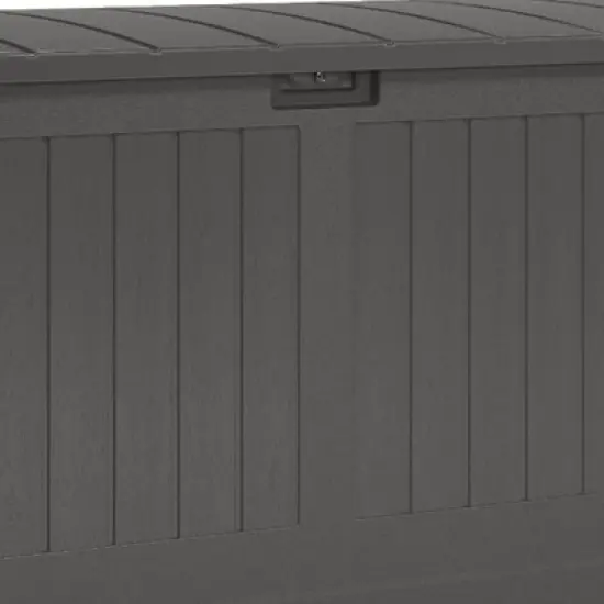 Suncast Decorative Lockable Large 200-Gallon 58" x 32" Plastic Deck Storage Box for Garden Supplies and Yard Accessories, Gray image {3}
