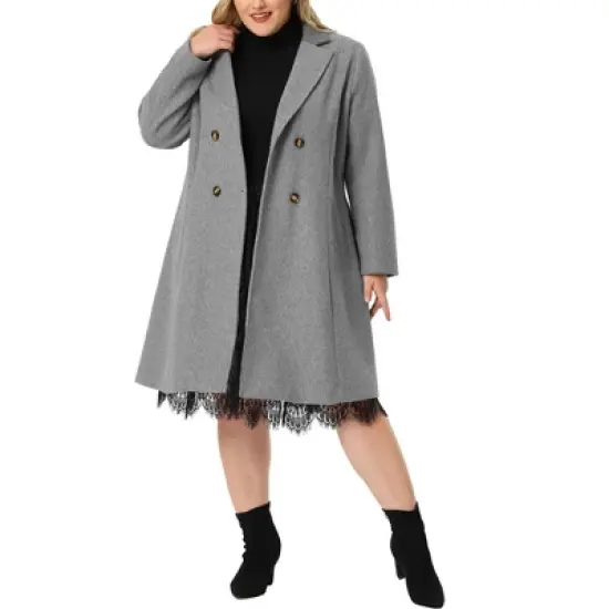 Agnes Orinda Women's Plus Size Fashion Notched Lapel Double Breasted Pea Coat image {7}
