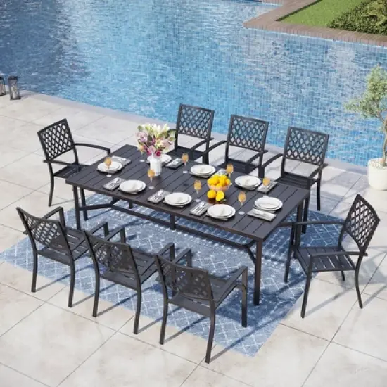 Captiva Designs 1pc Outdoor Patio Dining Spacious Rectangle Black Metal Table with Steel Frame image {9}