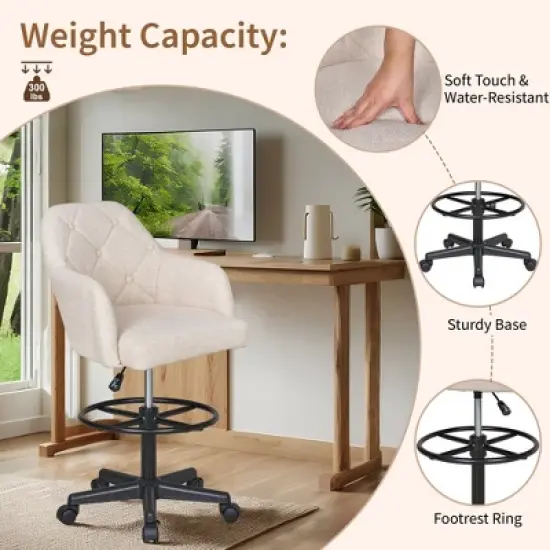 VECELO Drafting Chair with Adjustable Height PU Swivel Stool with Lumbar Support image {8}