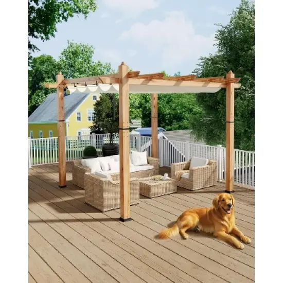Aluminum Pergola w/ Retractable Canopy - Heavy-Duty UV-Resistant for Deck, Backyard image {3}
