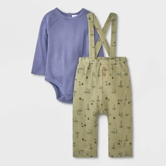 Grayson Collective Baby Long Sleeve Ribbed Bodysuit & Bottom Set - Navy Blue/Olive Green image {4}