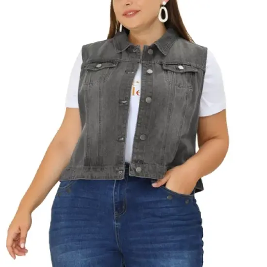 Agnes Orinda Women's Plus Size Buttons with Two Chest Flap Pockets Denim Vests image {17}