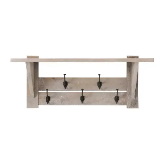 40" Castleton Mango Wood Bench and Coat Hook with Shelf Driftwood - Alaterre Furniture image {9}