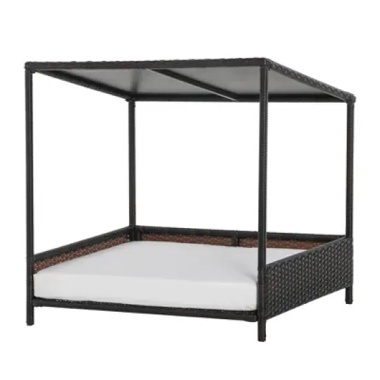 PawHut Wicker Dog House Elevated Raised Rattan Bed for Indoor/Outdoor with Removable Cushion Lounge image {7}