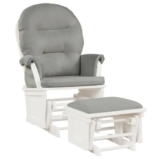 Costway Baby Nursery Relax  Rocker Rocking Chair Glider &Ottoman Set w/Cushion Light Grey\ Beige\Dark Grey image {12}