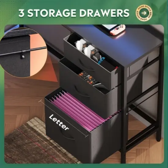 GALAXHERO 55-Inch L-Shaped Gaming Desk, Corner Computer Desk with Storage, Power Outlets & LED Lights, Office/Gaming Desk for Bedroom image {3}