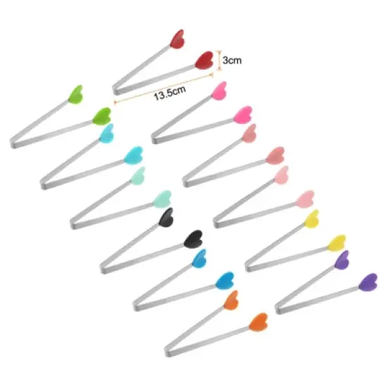 Unique Bargains Stainless Steel Silicone Tips Food Tongs 12 Pcs image {1}