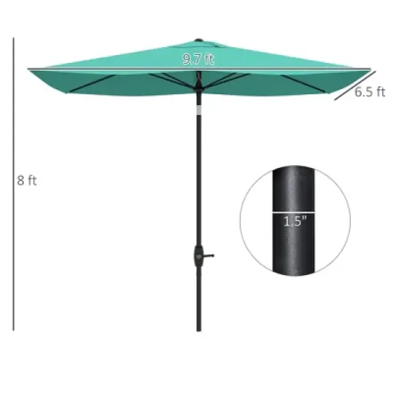 Outsunny 6.5' x 10' Rectangular Market Umbrella, Patio Outdoor Table Umbrella with Crank and Push Button Tilt, Teal image {3}