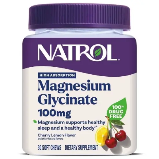 Natrol High Absorption Magnesium Glycinate 100mg Soft Chews for Healthy Sleep and Body - Cherry Lemon - 30ct image {8}