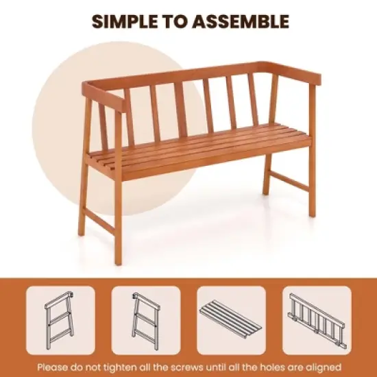 Costway Patio Acacia Wood Bench 2-Person Slatted Seat Backrest 800 Lbs Natural Outdoor image {7}