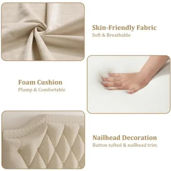 Upholstered Canopy Bed Frame Full Size with Headboard, Button Tufted, Nailhead Trim Design, No Box Spring Required image {5}