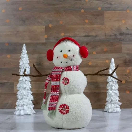 Northlight Plush Snowman with Button Snowflakes and Earmuffs Christmas Decoration - 21.5" - image {1}