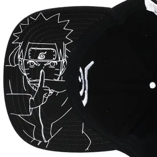 Naruto Anime Cartoon Embroidered Symbol Stretch Fit Black Snapback Hat For Men image {4}