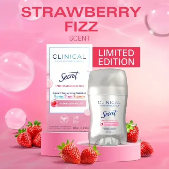 Secret Clinical Strength Invisible Solid Antiperspirant & Deodorant - Strawberry Fizz - 1.6oz image {1}