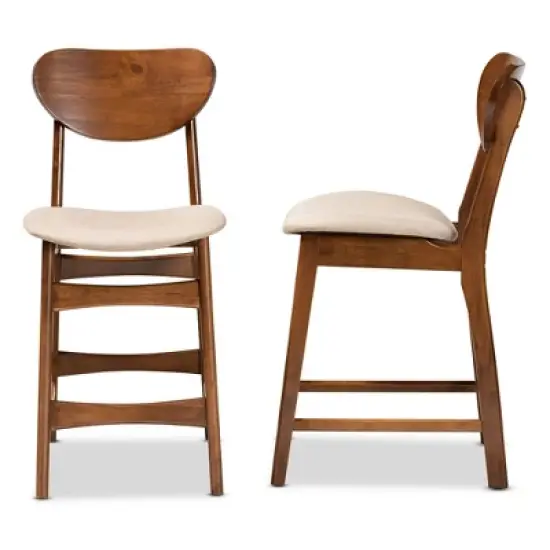 2pc Katya Fabric Upholstered and Wood Counter Height Barstool Set - Baxton Studio image {2}