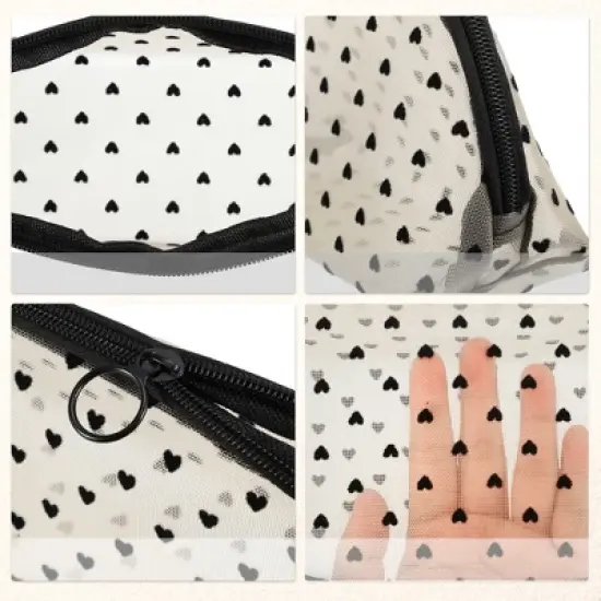 Unique Bargains Women's Heart Shape Print Mesh Makeup Bag 4 Pcs image {5}
