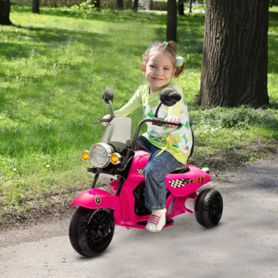 Qaba Electric Motorcycle for Kids, 3 Wheel 6V Battery Powered Motorbike w/ Headlights, Music, Forward & Reverse, Pink image {2}