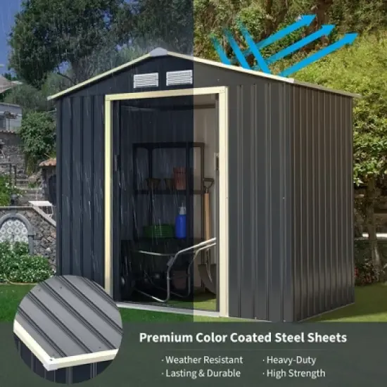 Costway Metal Storage Shed for Garden and Tools w/Sliding Double Lockable Doors image {6}