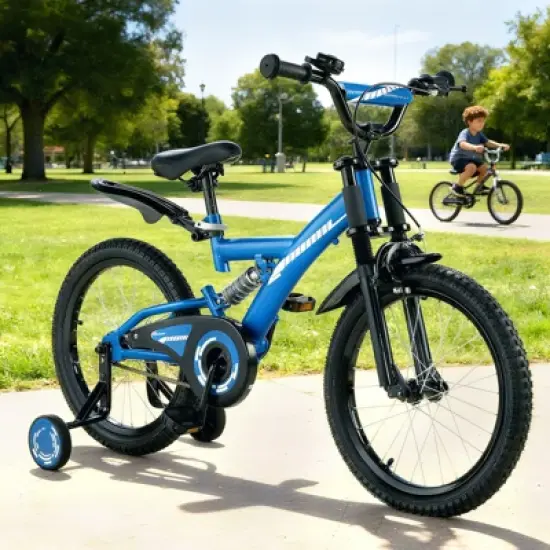SUGIFT Durable 16"/18" Kids Bike with Adjustable Seat, Dual Brakes, Suspension, Training Wheels and All-Terrain Tires for Ages 4&ndash;9 image {8}