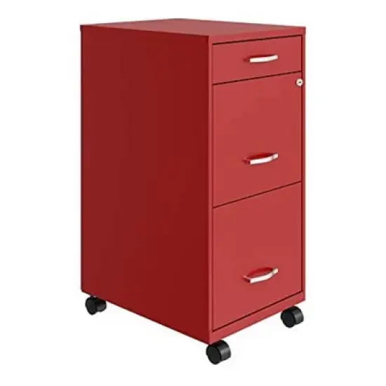 Space Solutions 18 Inch Wide Metal Mobile Organizer File Cabinet for Office Supplies & Hanging File Folders w/ Pencil Drawer & 3 File Drawers, Red image {1}