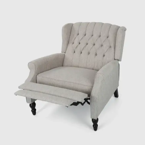 Apaloosa Oversized Wingback Press-Back Recliner Light Gray - Christopher Knight Home: Tufted, Nailhead Trim, Wood Legs image {2}