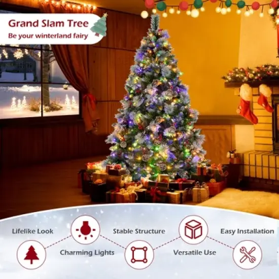 Costway 6 FT Pre-Lit Artificial Christmas Tree Hinged with Pine Needles 350 LED Lights image {3}