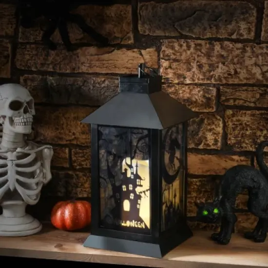 16" Black Halloween Haunted House Lantern image {1}