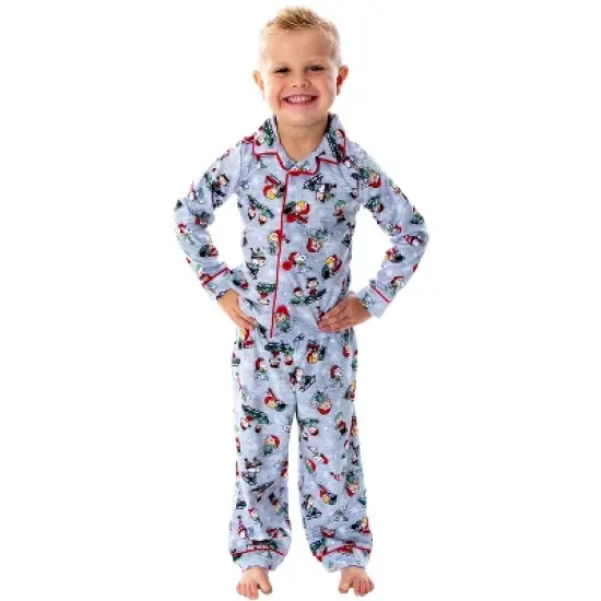 Peanuts Toddler Boys' Holiday Woven Button-Up Coat And Pants Pajama Set image {3}