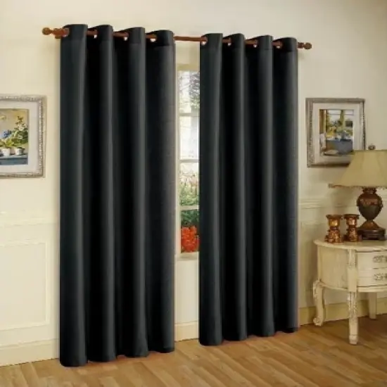 J&V TEXTILES 2 Panels Solid Grommet Faux Silk Window Curtain Drapes Treatment 58" Wide and 84" Length (Black) image {23}