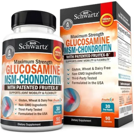 Glucosamine MSM + Chondroitin, Maximum Strength Supplement with Collagen Peptides for Joint Mobility and Flexibility, Bioschwartz image {8}