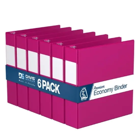 Davis Group 6pk 2" Premium Economy D Ring Binders Pink: Hard Cover, 475 Sheet Capacity, Polypropylene, 2 Pockets image {8}