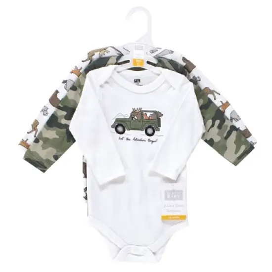 Hudson Baby Infant Boy Cotton Long-Sleeve Bodysuits, Animal Adventure 3-Pack image {1}