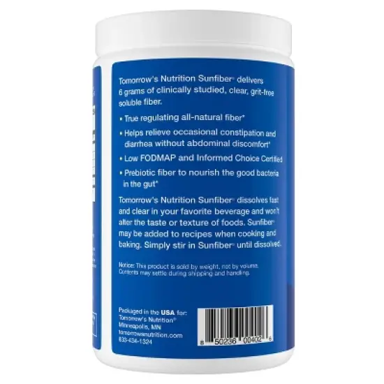 Tomorrow's Nutrition Sunfiber Prebiotic Guar Dietary Fiber Supplement Powder - 7.4 oz image {2}